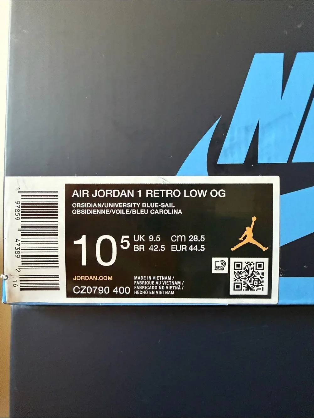 Air Jordan 1 Retro Low Obsidian University Blue CZ0790-400 Men’s Size 10.5